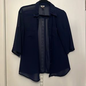 Dynamite Sheer 3/4 Length Sleeve Button Up Blouse